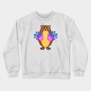 Cute groundhog with blue flowers Crewneck Sweatshirt